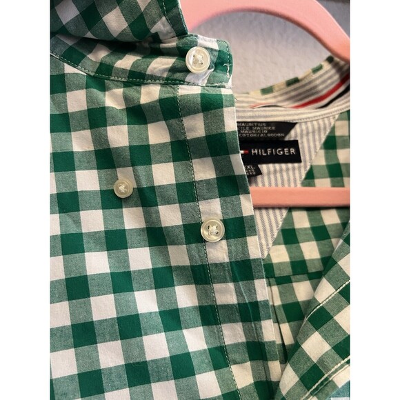 Tommy Hilfiger Mens Green Checked Collar LS Button Up Shirt Sz 2XL - Picture 4 of 12